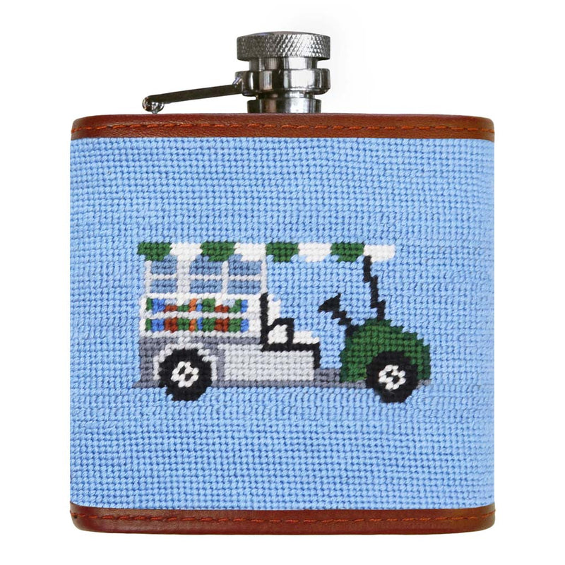 Beverage Cart Needlepoint Flask by Smathers & Branson - Country Club Prep