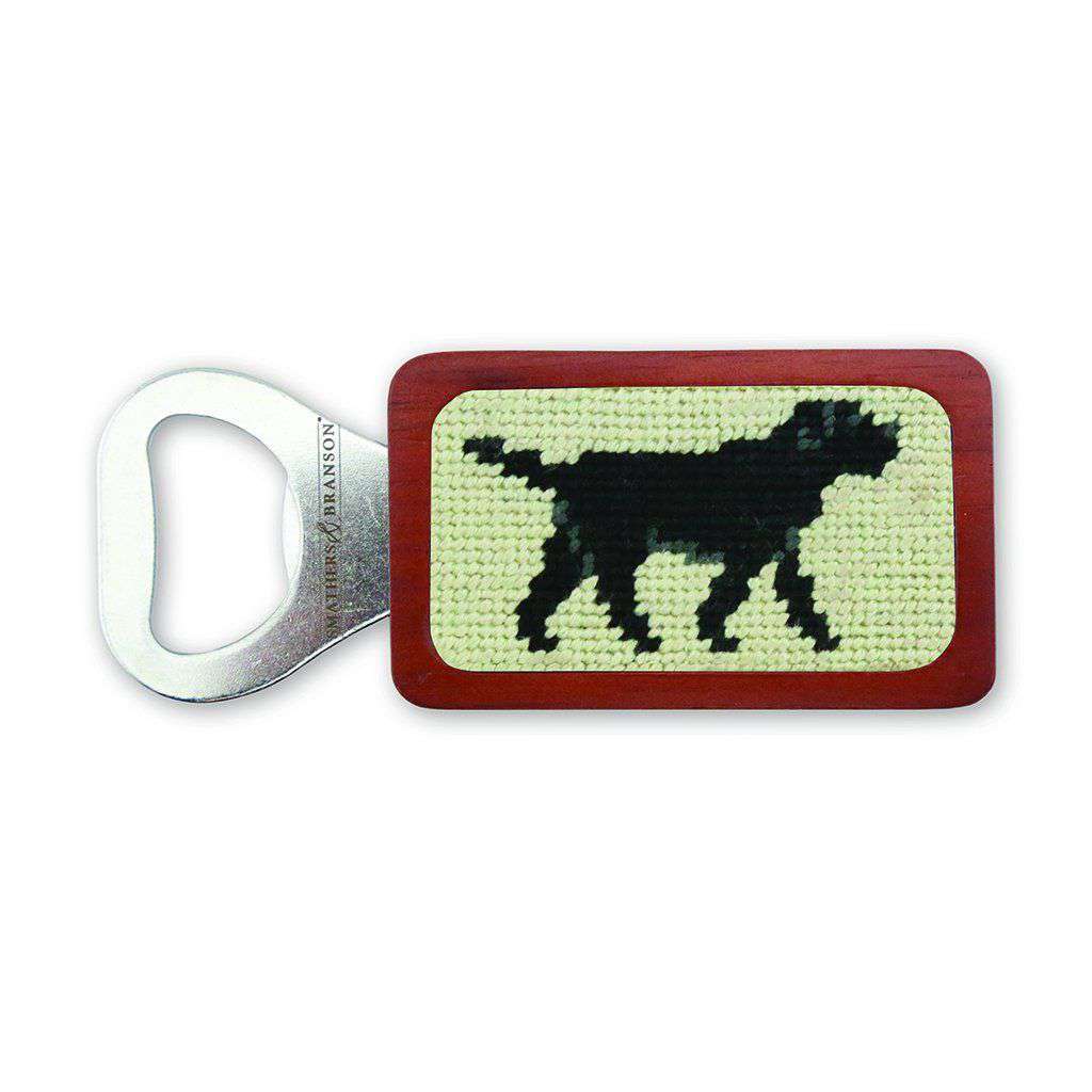 Black Lab Needlepoint Bottle Opener in Light Khaki by Smathers & Branson - Country Club Prep