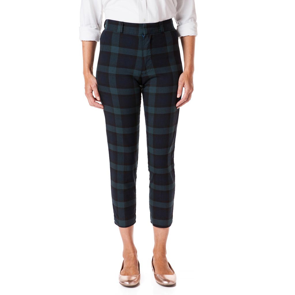 Ladies Beachcomber Stretch Twill Ankle Capri in Blackwatch Tartan Plaid by Castaway Clothing - Country Club Prep