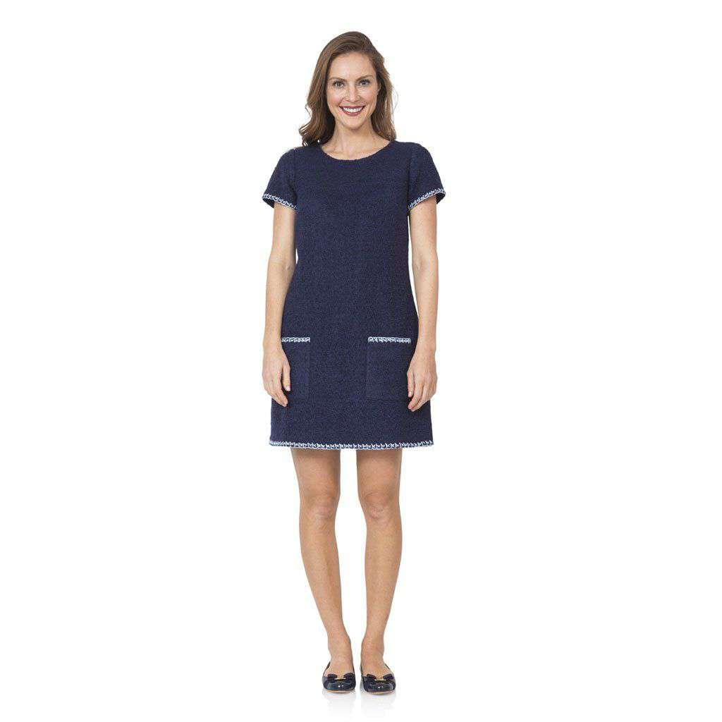 Embroidered Boucle Shift Dress in Navy by Sail to Sable - Country Club Prep