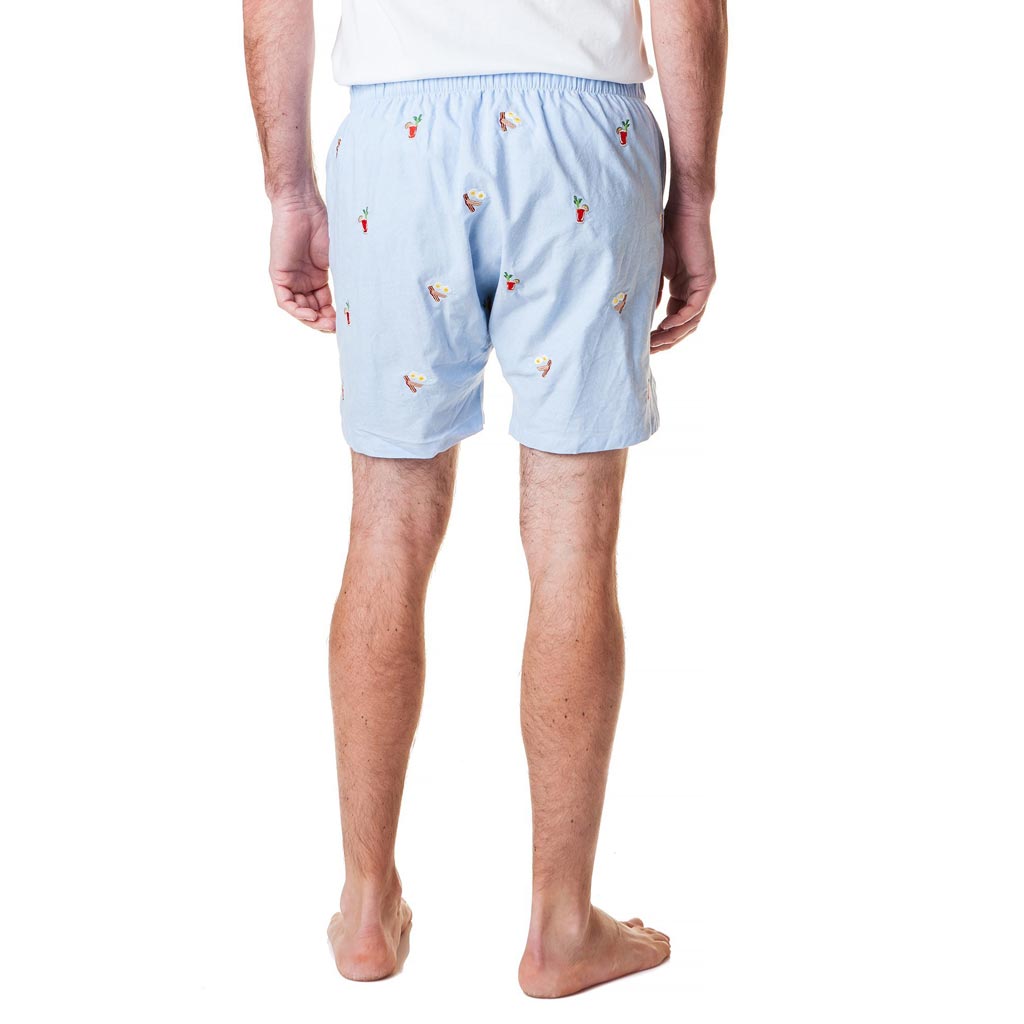 Barefoot Boxer with Embroidered Hangover Special in Blue Oxford by Castaway Clothing - Country Club Prep