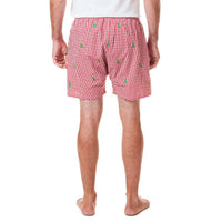 Gingham Barefoot Boxer with Embroidered Christmas Trees by Castaway Clothing - Country Club Prep