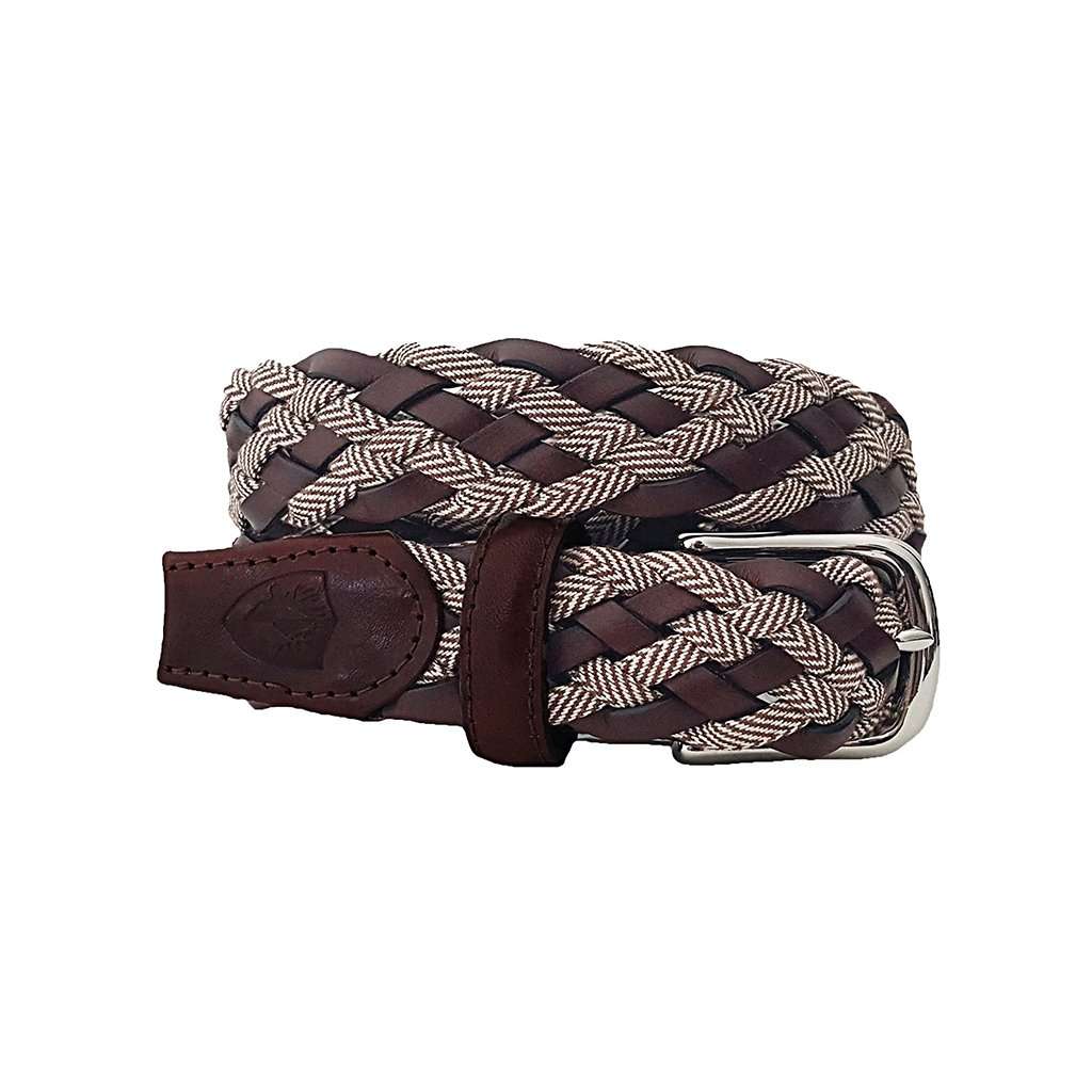 The Privilege Leather and Tweed Woven Belt in Brown by Bucks Club - Country Club Prep