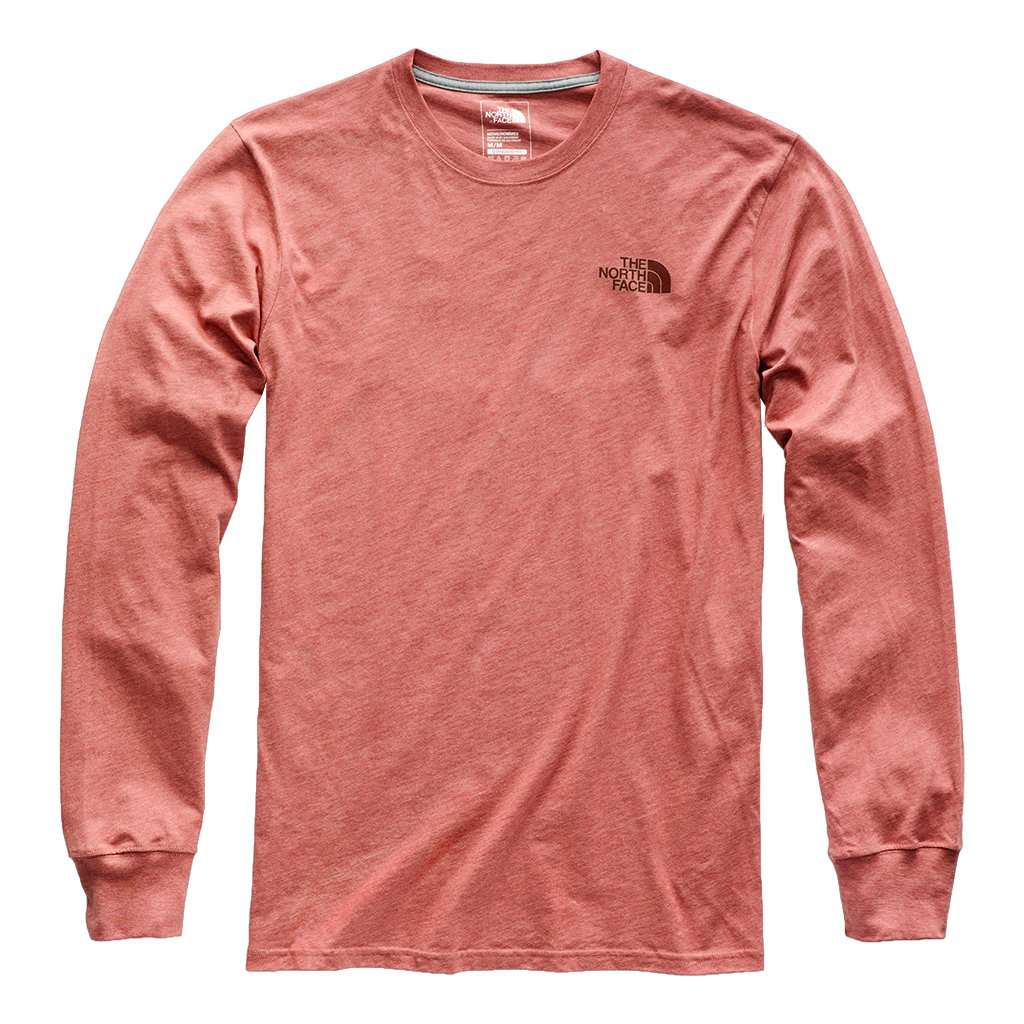 Men's Long Sleeve Red Box Tee in Faded Rose Heather & Sequoia Red by The North Face - Country Club Prep