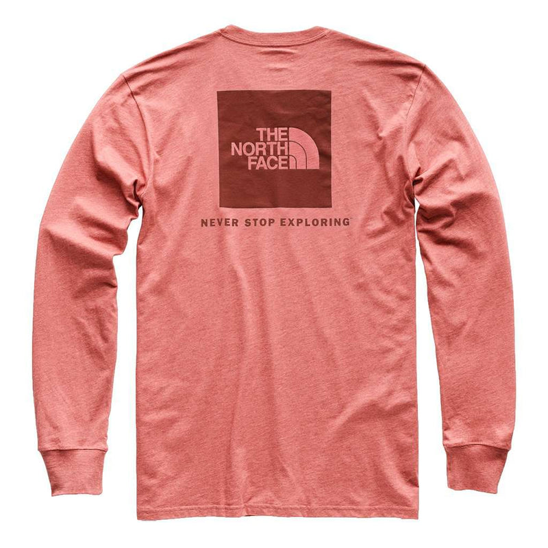 Men's Long Sleeve Red Box Tee in Faded Rose Heather & Sequoia Red by The North Face - Country Club Prep