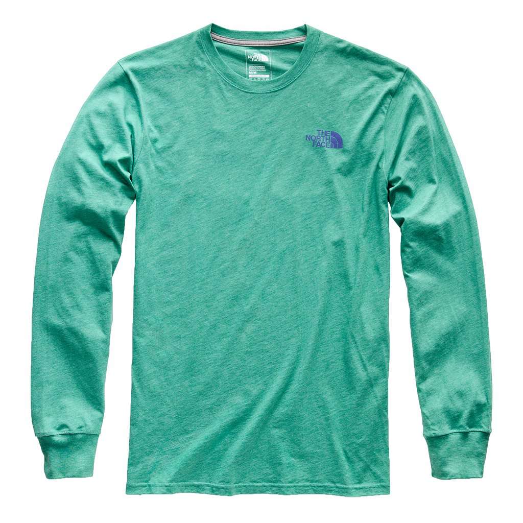 Men's Long Sleeve Red Box Tee in Porcelain Green Heather & Deep Blue by The North Face - Country Club Prep