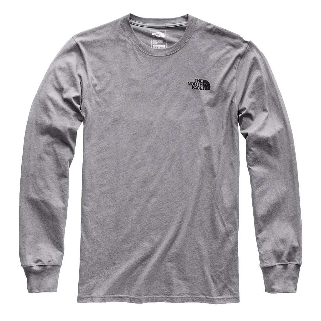 Men's Long Sleeve Red Box Tee in Medium Grey Heather & Black by The North Face - Country Club Prep