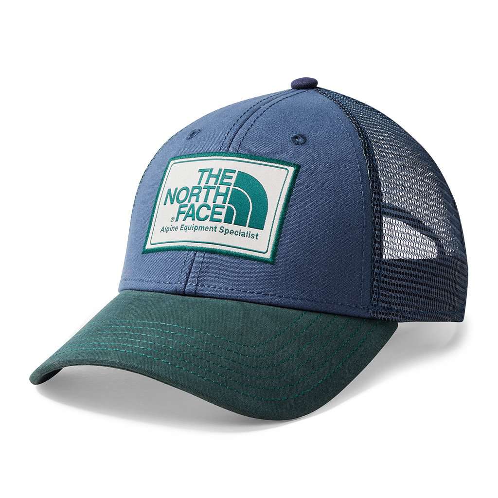 Mudder Trucker Hat in Shady Blue & Botanical Green by The North Face - Country Club Prep