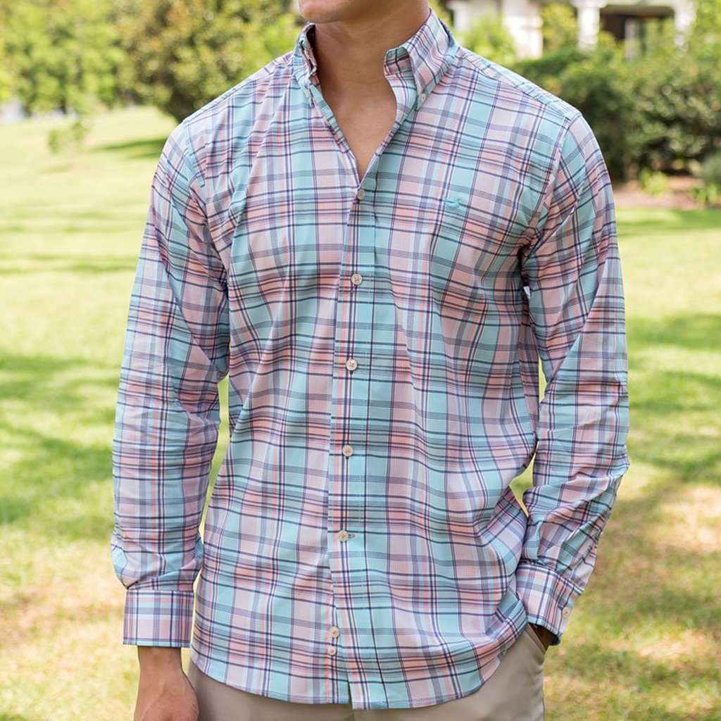 southern marsh dress shirts Southern Marsh Kershaw Performance Plaid Dress Shirt French Blue and Gray / Small