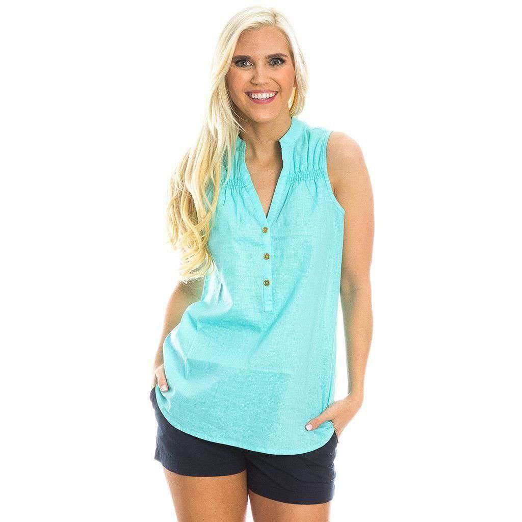 Callie Linen Top in Ocean Palm by Lauren James - Country Club Prep