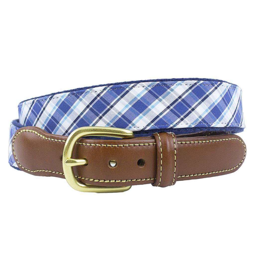 Cambridge Plaid Leather Tab Belt on Navy Canvas by Country Club Prep - Country Club Prep