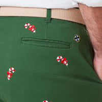 Stretch Twill Harbor Pant in Hunter Green with Embroidered Candy Canes by Castaway Clothing - Country Club Prep