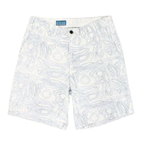 Cisco Shorts in White with Blue Chart Print by Castaway Clothing - Country Club Prep