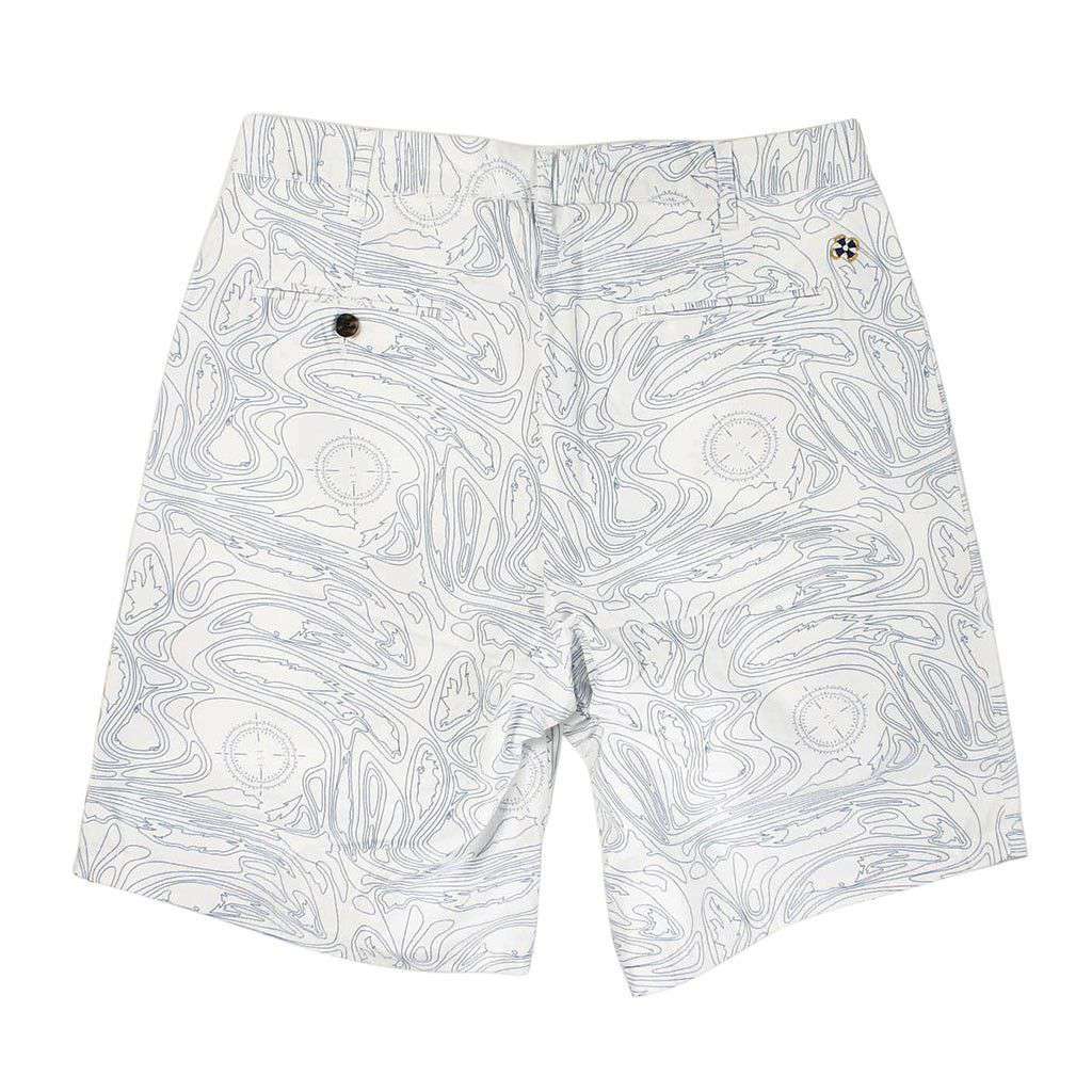 Cisco Shorts in White with Blue Chart Print by Castaway Clothing - Country Club Prep