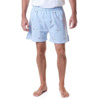 Barefoot Boxer in Blue Oxford with Embroidered Ho!Ho!Ho! by Castaway Clothing - Country Club Prep