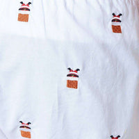 Barefoot Boxer in White Oxford with Embroidered Santa Stuck in Chimney by Castaway Clothing - Country Club Prep