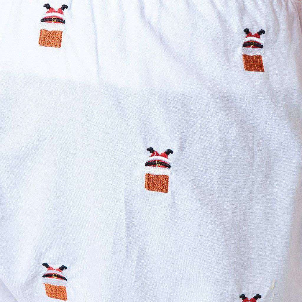 Barefoot Boxer in White Oxford with Embroidered Santa Stuck in Chimney by Castaway Clothing - Country Club Prep