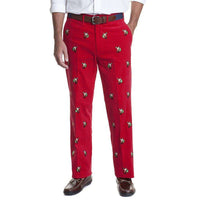 Beachcomber Corduroy Pant in Crimson with Embroidered Santa by Castaway Clothing - Country Club Prep