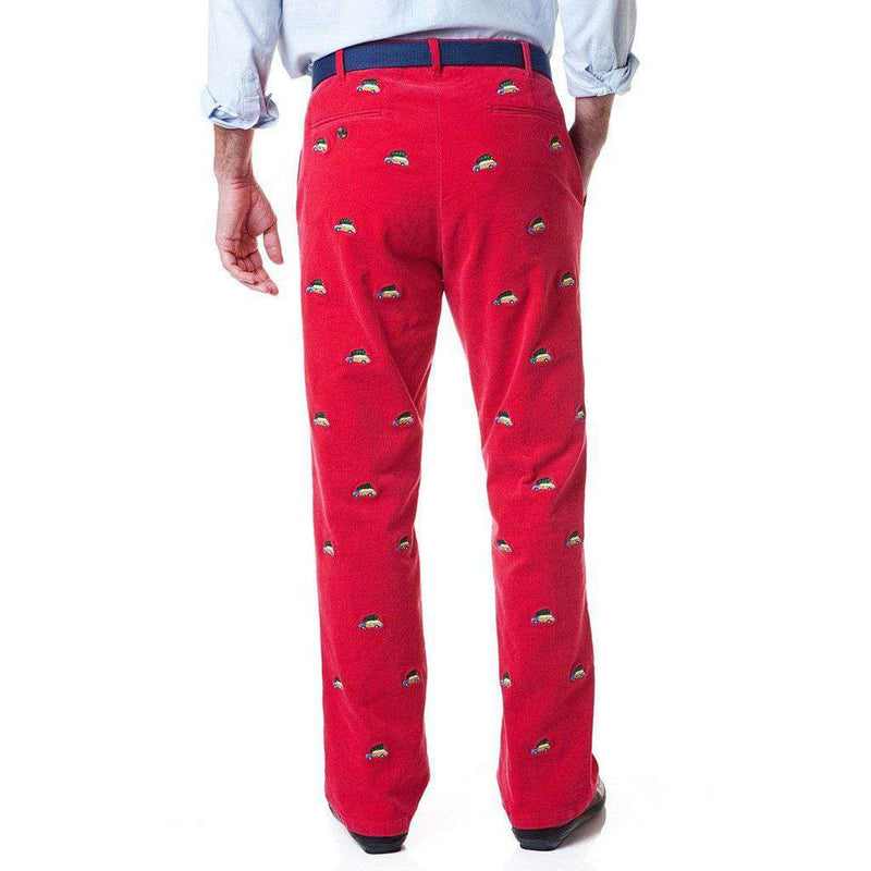 Beachcomber Corduroy Pant in Crimson with Embroidered Woody & Christmas Tree by Castaway Clothing - Country Club Prep