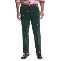 Beachcomber Corduroy Pant in Hunter with Embroidered Nutcracker by Castaway Clothing - Country Club Prep