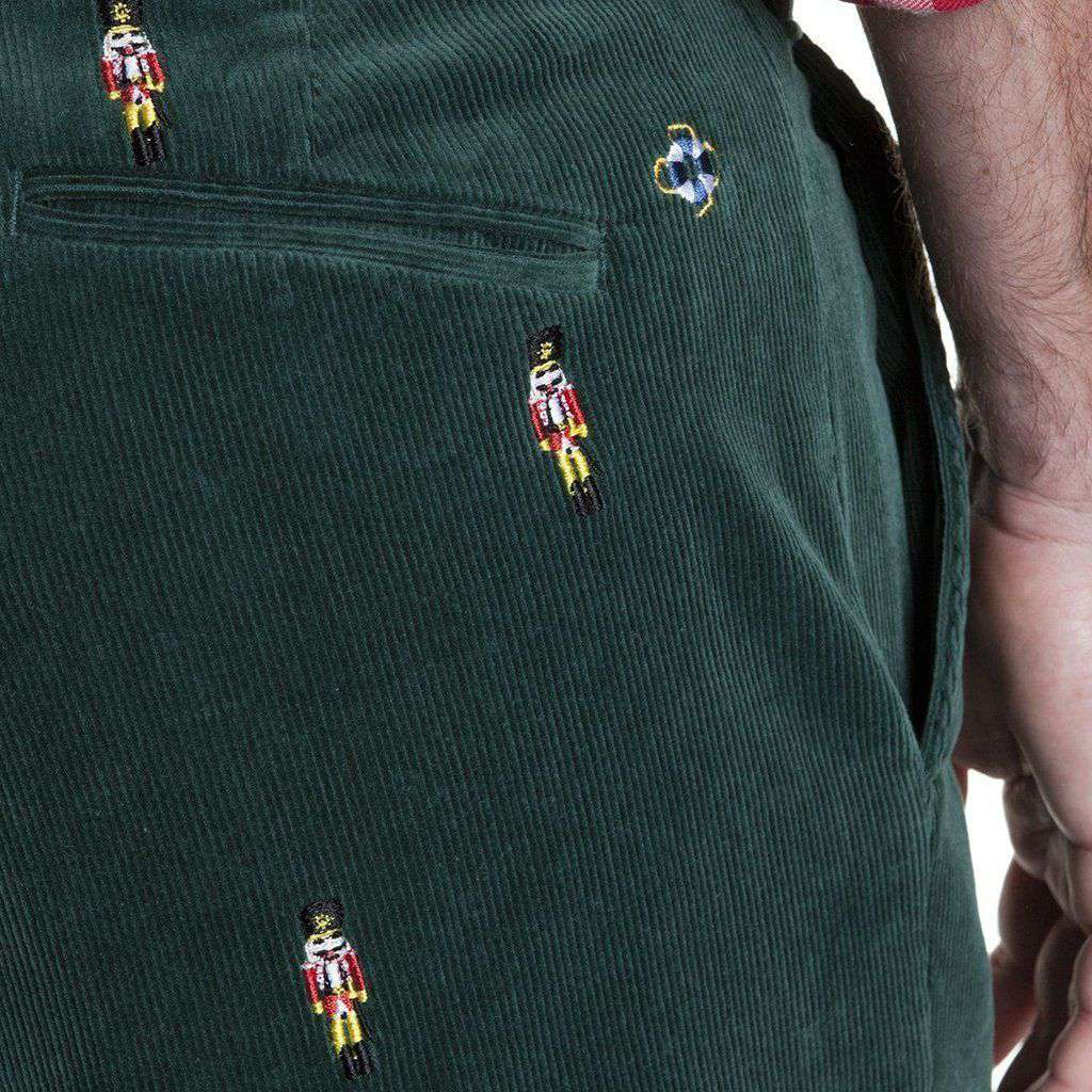 Beachcomber Corduroy Pant in Hunter with Embroidered Nutcracker by Castaway Clothing - Country Club Prep