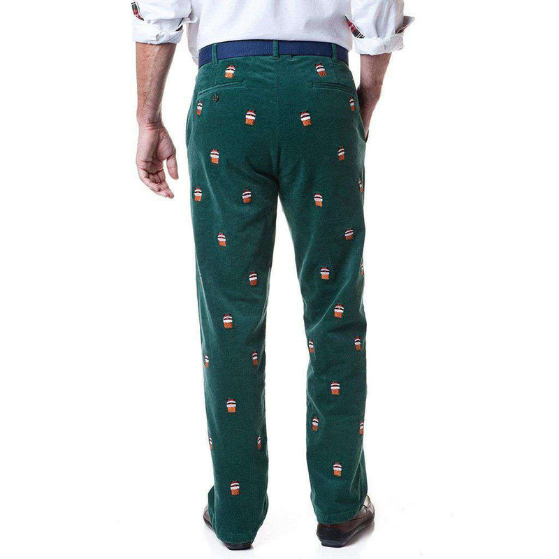 Beachcomber Corduroy Pant in Hunter with Embroidered Santa Stuck in Chimney by Castaway Clothing - Country Club Prep