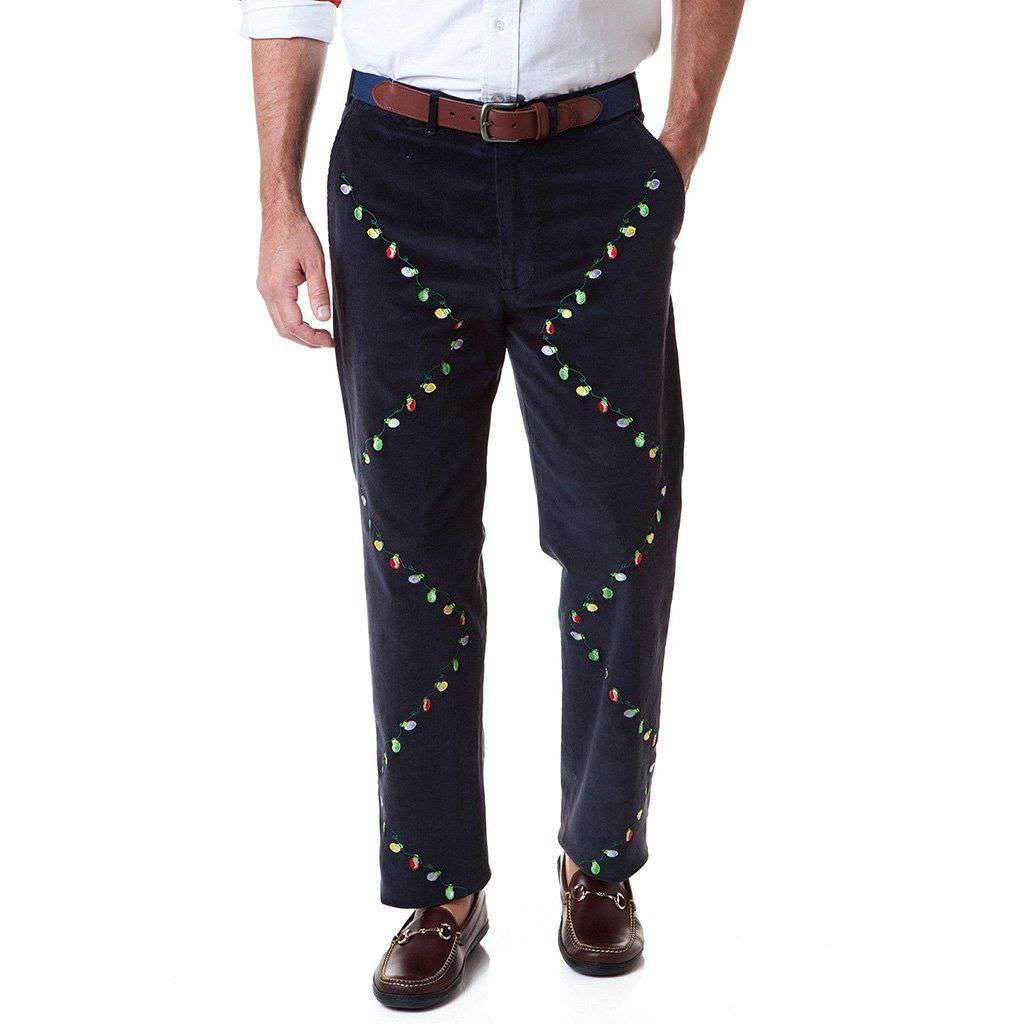 Beachcomber Corduroy Pant in Navy with Embroidered Christmas Lights by Castaway Clothing - Country Club Prep