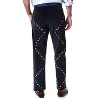 Beachcomber Corduroy Pant in Navy with Embroidered Christmas Lights by Castaway Clothing - Country Club Prep