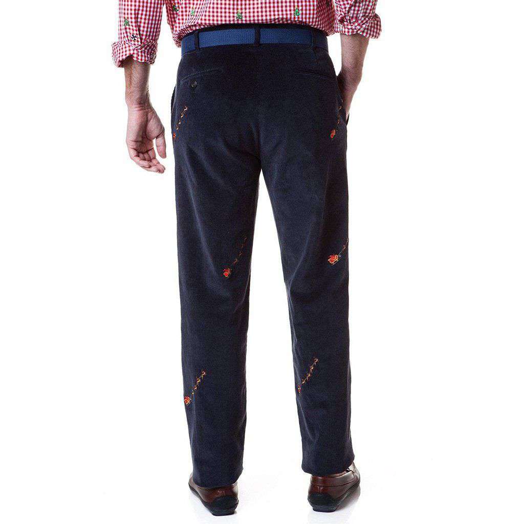 Beachcomber Corduroy Pant in Navy with Embroidered Santa Sleigh by Castaway Clothing - Country Club Prep