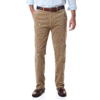 Beachcomber Corduroy Pant in Khaki with Embroidered Scrooge & Money Bag by Castaway Clothing - Country Club Prep