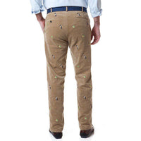 Beachcomber Corduroy Pant in Khaki with Embroidered Scrooge & Money Bag by Castaway Clothing - Country Club Prep