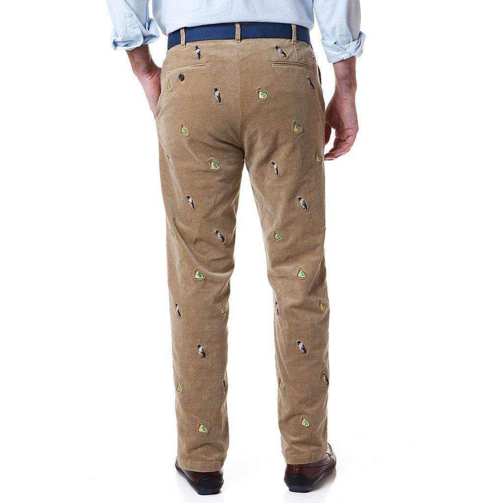 Beachcomber Corduroy Pant in Khaki with Embroidered Scrooge & Money Bag by Castaway Clothing - Country Club Prep