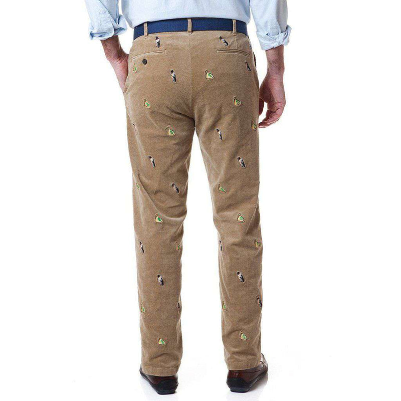 Beachcomber Corduroy Pant in Khaki with Embroidered Scrooge & Money Bag by Castaway Clothing - Country Club Prep