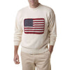 Crew Sweater with Embroidered American Flag in Cream by Castaway Clothing - Country Club Prep