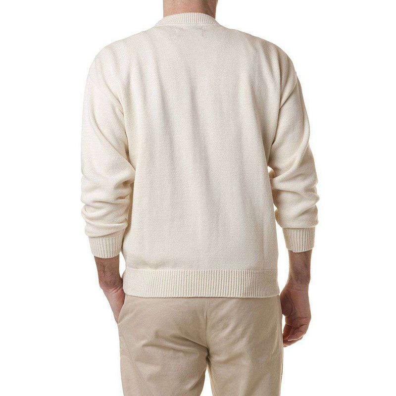 Crew Sweater with Embroidered American Flag in Cream by Castaway Clothing - Country Club Prep