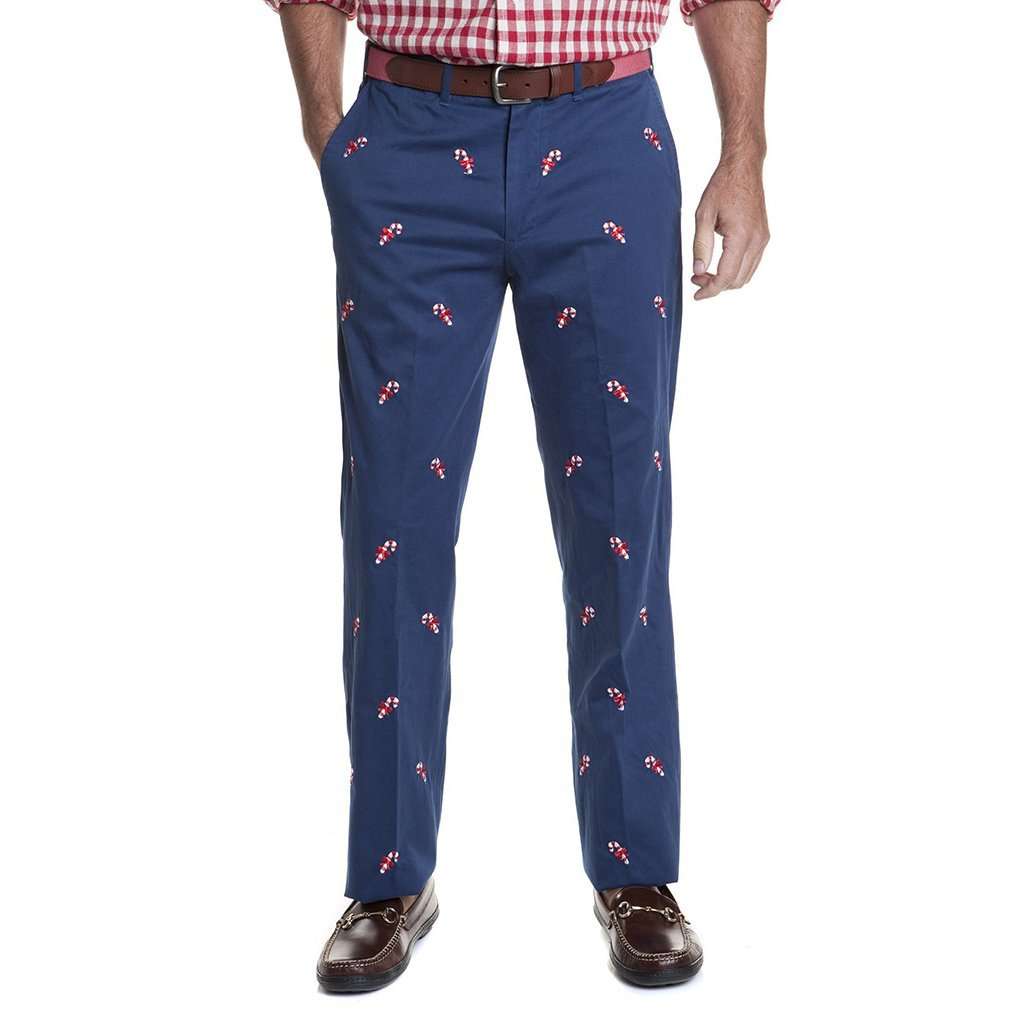 Harbor Pant in Atlantic with Embroidered Candy Cane by Castaway Clothing - Country Club Prep