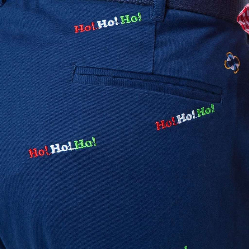 Harbor Pant in Atlantic with Embroidered Ho!Ho!Ho! by Castaway Clothing - Country Club Prep