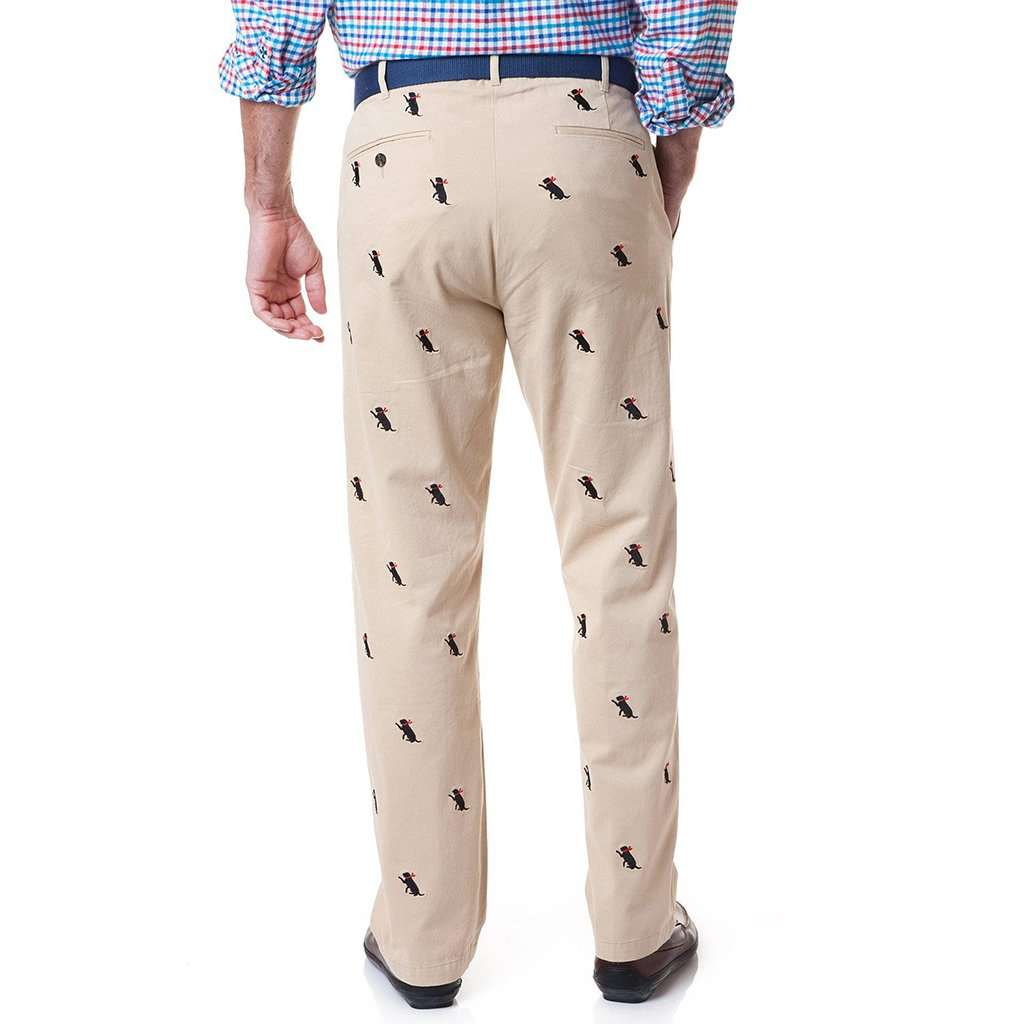 Harbor Pant with Embroidered Black Lab in Tan by Castaway Clothing - Country Club Prep