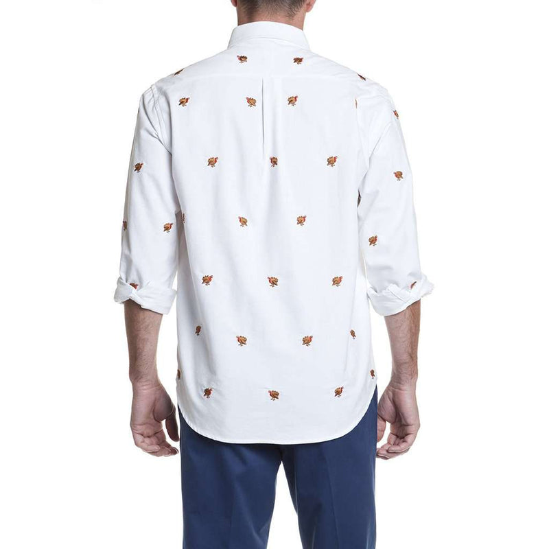 Straight Wharf Shirt in White Oxford with Embroidered Turkey by Castaway Clothing - Country Club Prep