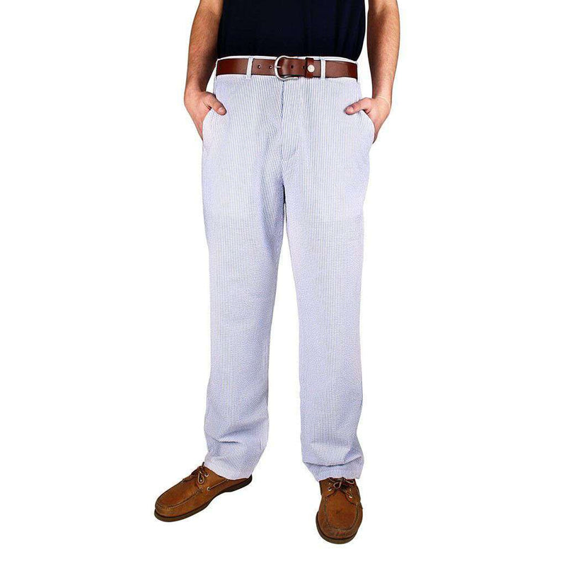 Harbor Pants Plain Blue Seersucker (30" inseam) by Castaway Clothing - Country Club Prep