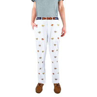 Embroidered Harbor Pants in Blue Seersucker with Embroidered Racing Horses by Castaway Clothing - Country Club Prep