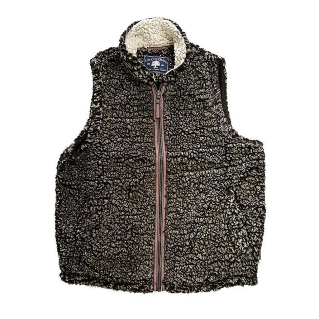 Full Zip Fleece Sherpa Vest in Charcoal & Oatmeal by Live Oak - Country Club Prep