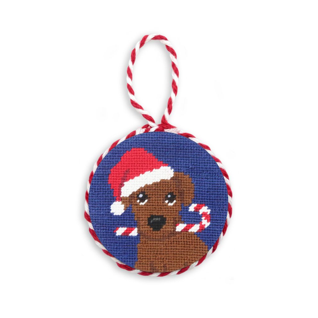 Christmas Chocolate Lab Needlepoint Ornament by Smathers & Branson - Country Club Prep