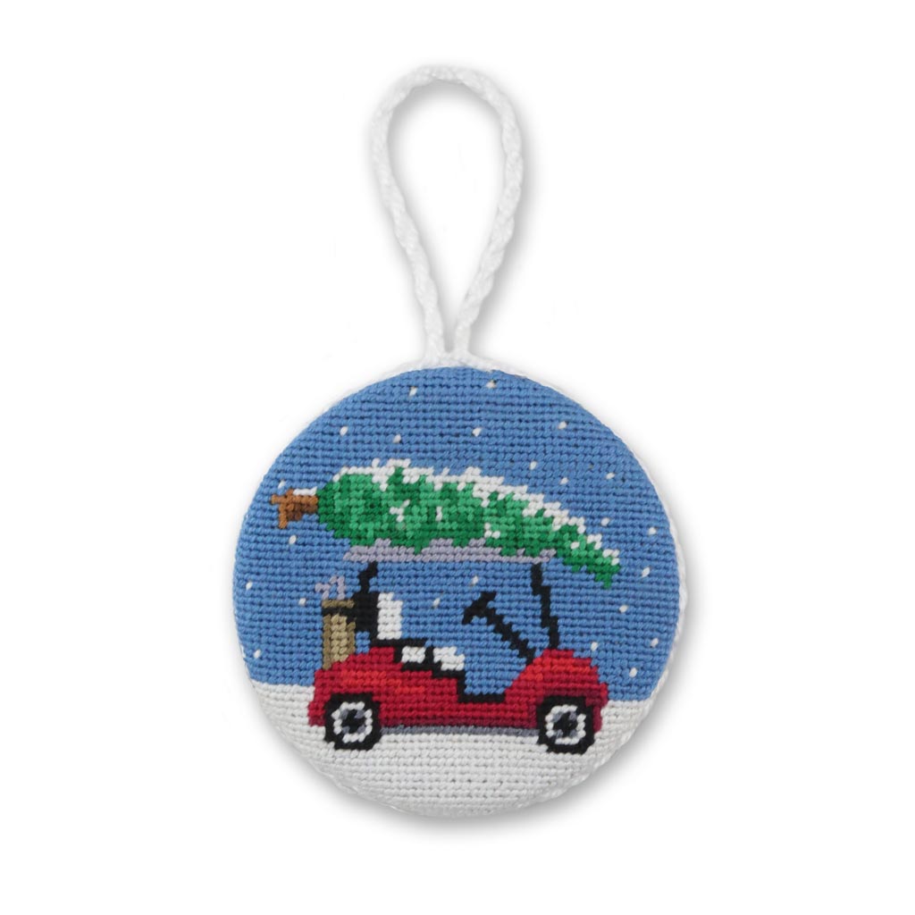 Christmas Golf Cart Needlepoint Ornament by Smathers & Branson - Country Club Prep