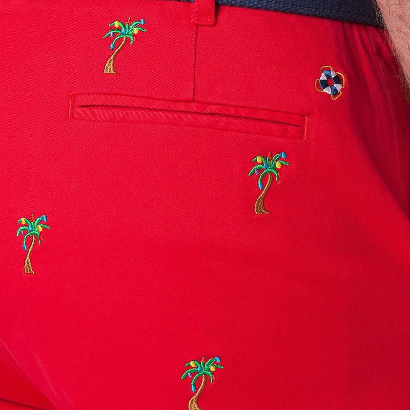 Stretch Twill Harbor Pant with Embroidered Christmas Palm Trees by Castaway Clothing - Country Club Prep
