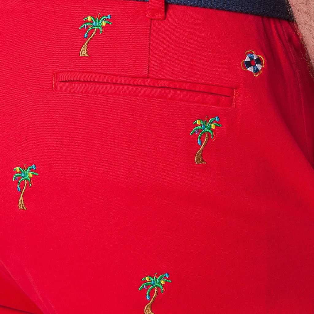 Stretch Twill Harbor Pant with Embroidered Christmas Palm Trees by Castaway Clothing - Country Club Prep