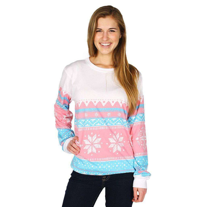 Christmas Sweater Long Sleeve Tee Shirt in Pink Snowflake by Lauren James - Country Club Prep