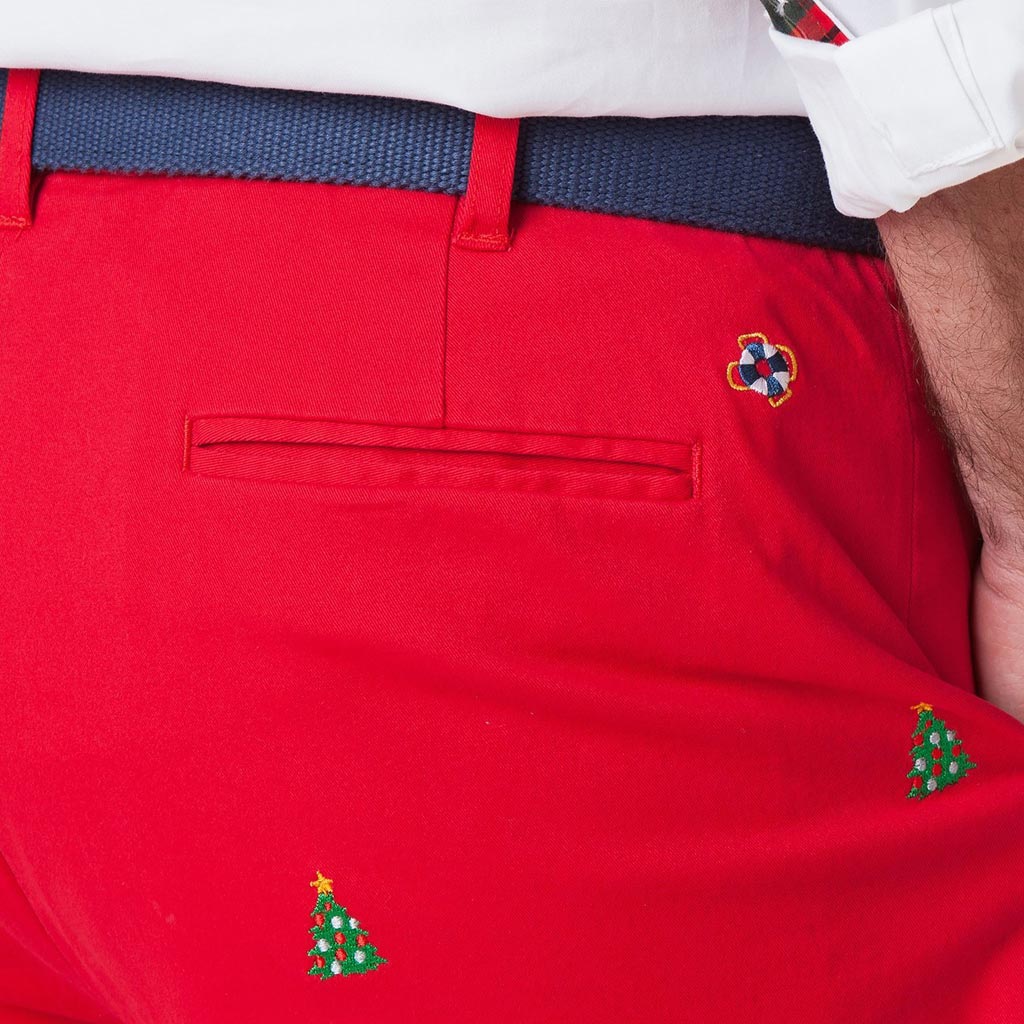 Stretch Twill Cisco Short with Embroidered Christmas Trees by Castaway Clothing - Country Club Prep