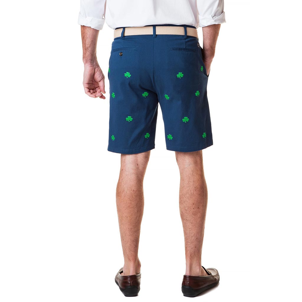 Stretch Twill Cisco Short with Shamrocks in Nantucket Navy by Castaway Clothing - Country Club Prep