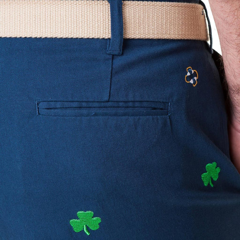 Stretch Twill Cisco Short with Shamrocks in Nantucket Navy by Castaway Clothing - Country Club Prep